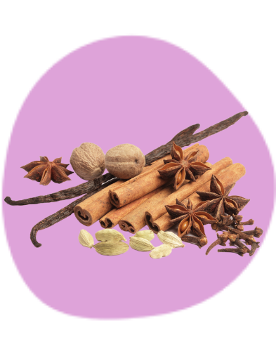 cinnamon, vanilla strands, cloves, and nuts