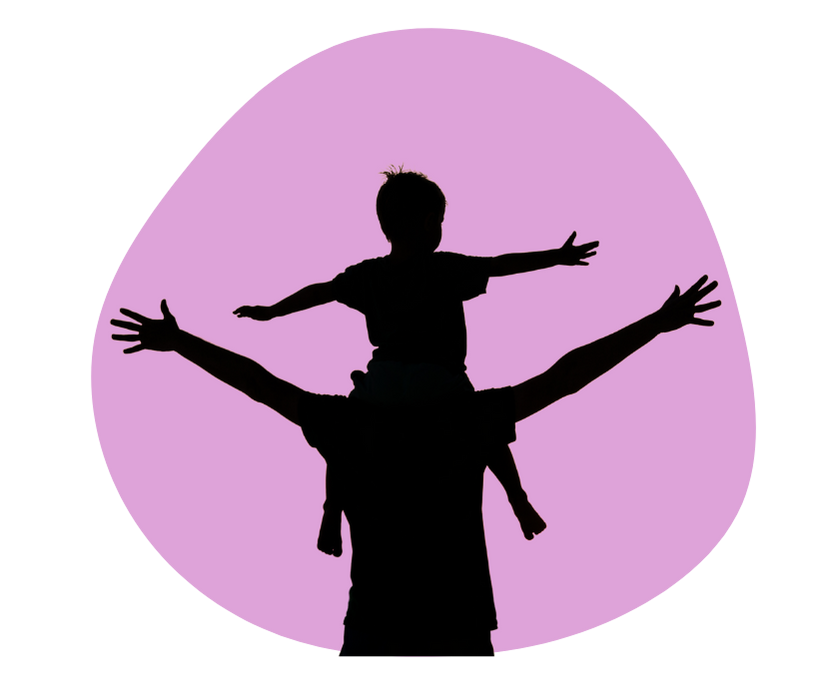 Image of the silhouette of a child on the shoulders of their father with hands outstretched