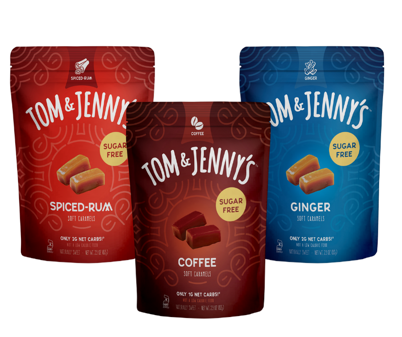 Coffee, Spiced Rum, and Ginger caramel bags from Tom & Jenny's
