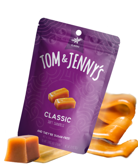 tom and jennys classic caramel pouch and unwrapped caramel