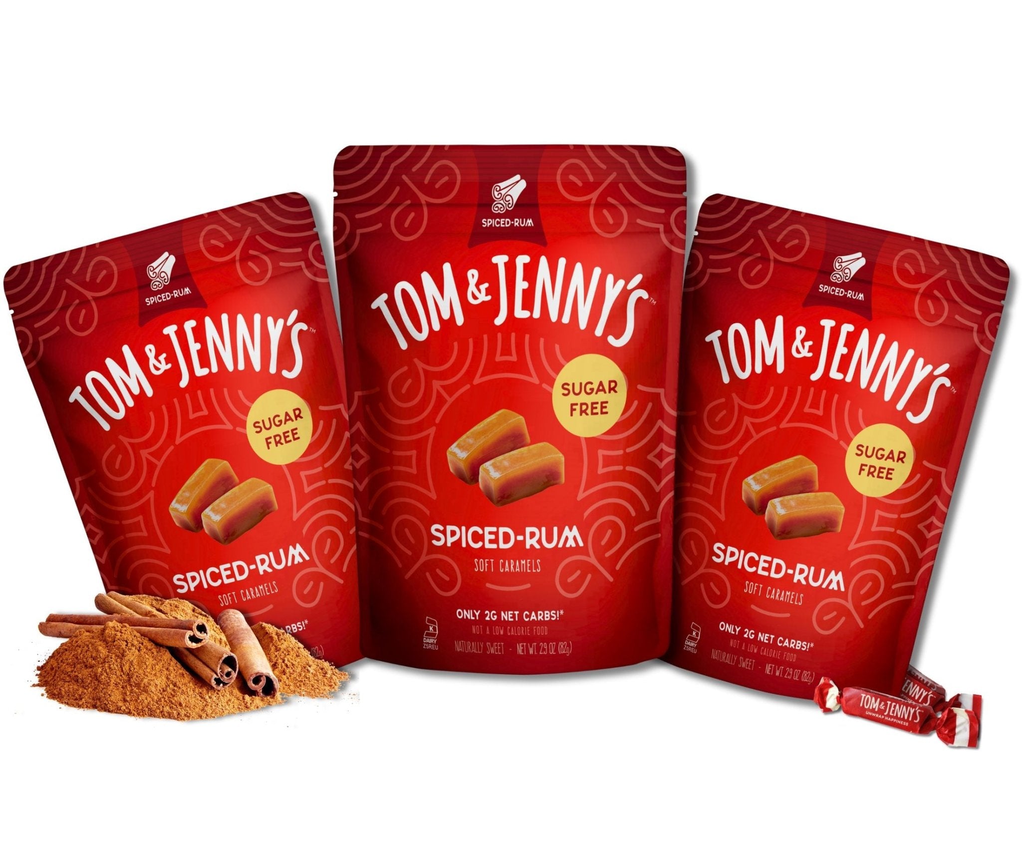 Spiced Rum Sugar Free Soft Caramels Multi-Pack – Tom & Jenny's