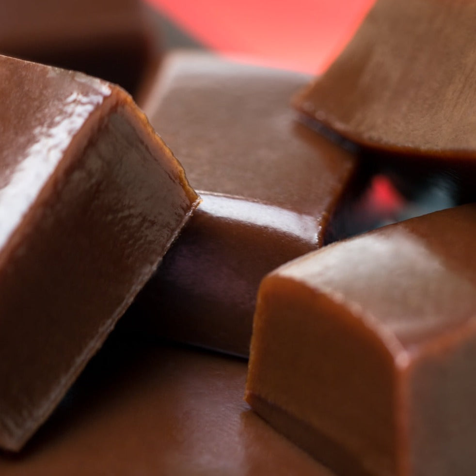 Sugar free chocolate caramels close up
