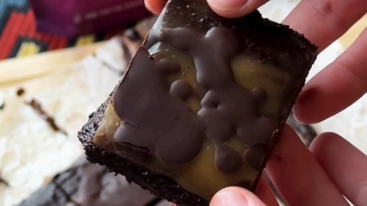 No-Bake Brownies with Caramel Drizzle