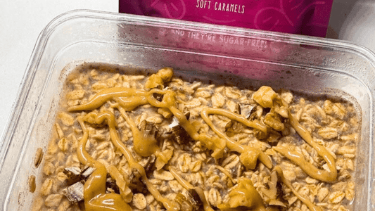 Pecan & Date Overnight Oats with Peanut Butter Tahini Caramel Sauce - Tom & Jenny's