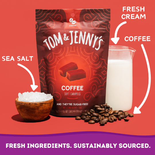 Tom & Jenny's coffee package with ingredients displayed