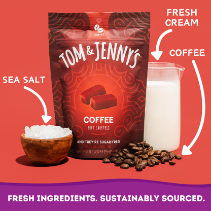 Tom & Jenny's coffee package with ingredients displayed