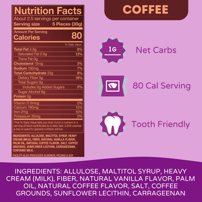 Nutrition facts label for coffee with purple background
